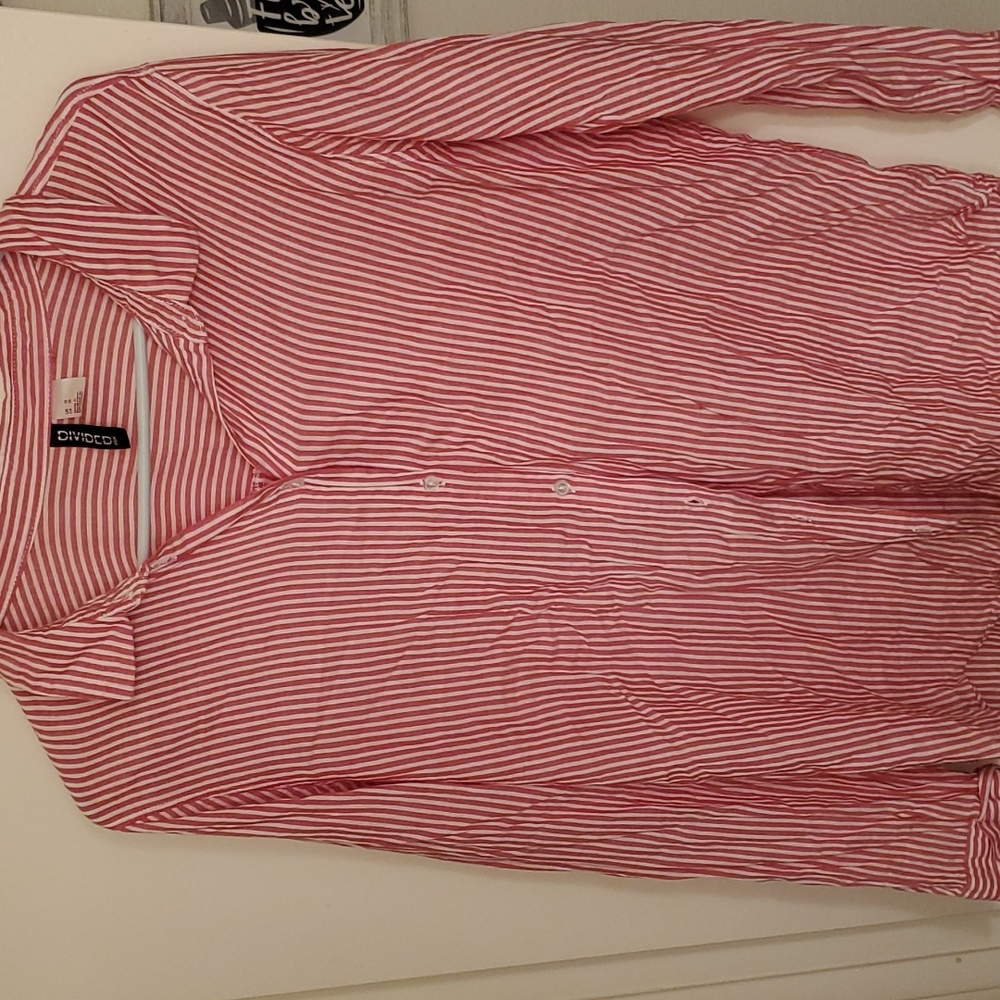 Red & white striped long sleeve button down.